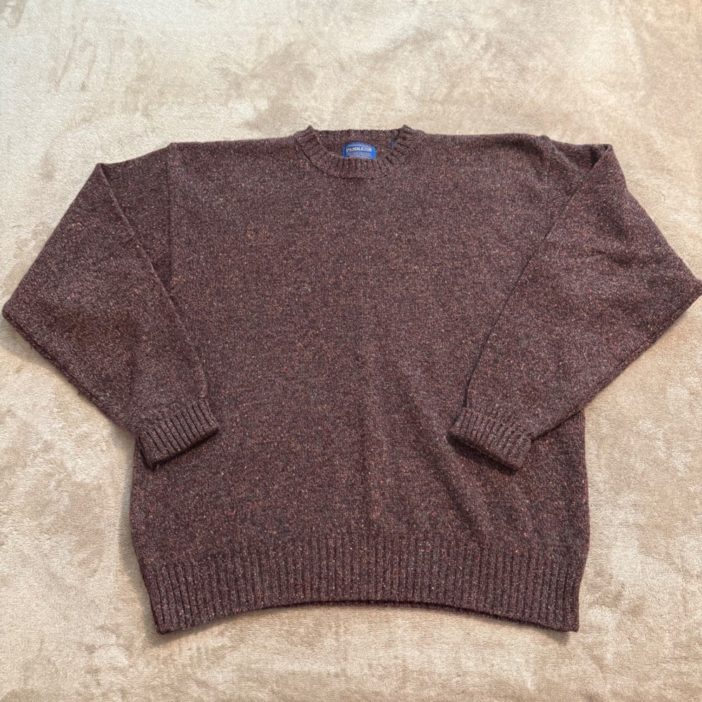 Pendleton Mens XXL Brown Donegal Fleck 100% Virgin Shetland Wool Sweater